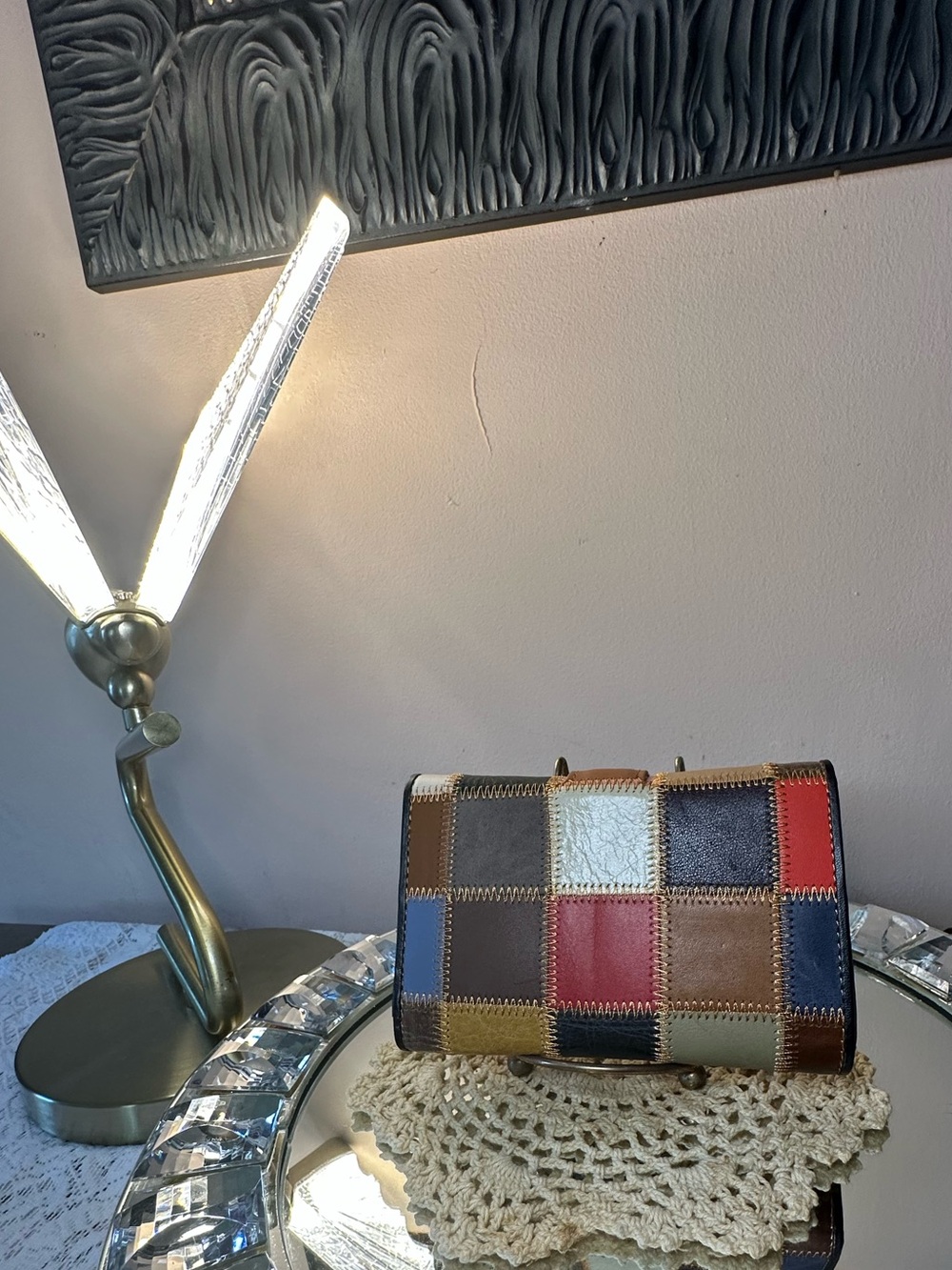 Patchwork Leather Tri-Fold Wallet- Multicolor